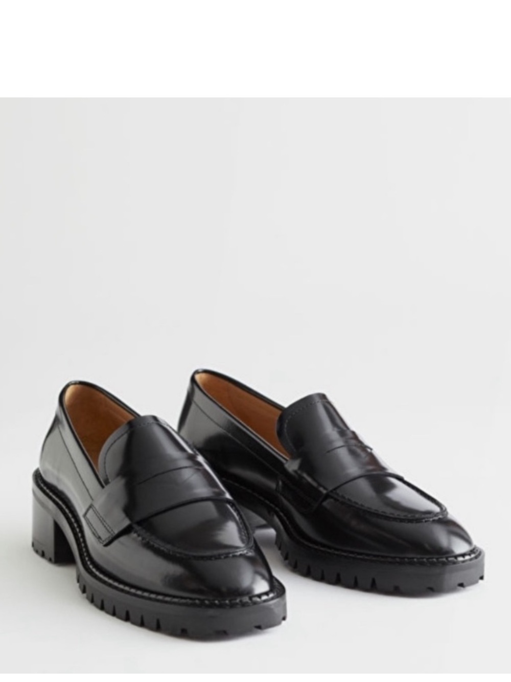 & Other Stories leather chunky heel loafers in black